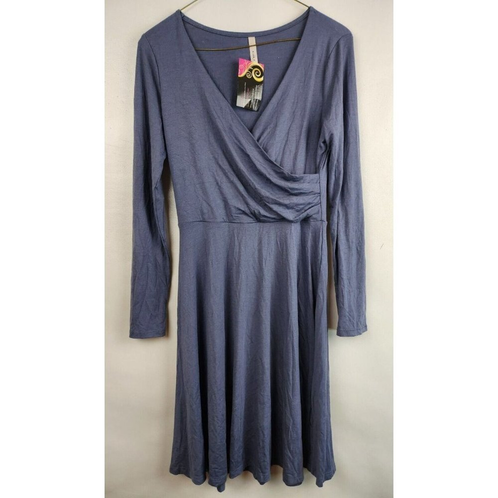 Gilli Blue Surplice Long Sleeve Jersey NWT Daisy A-Line‎ Dress Size Small